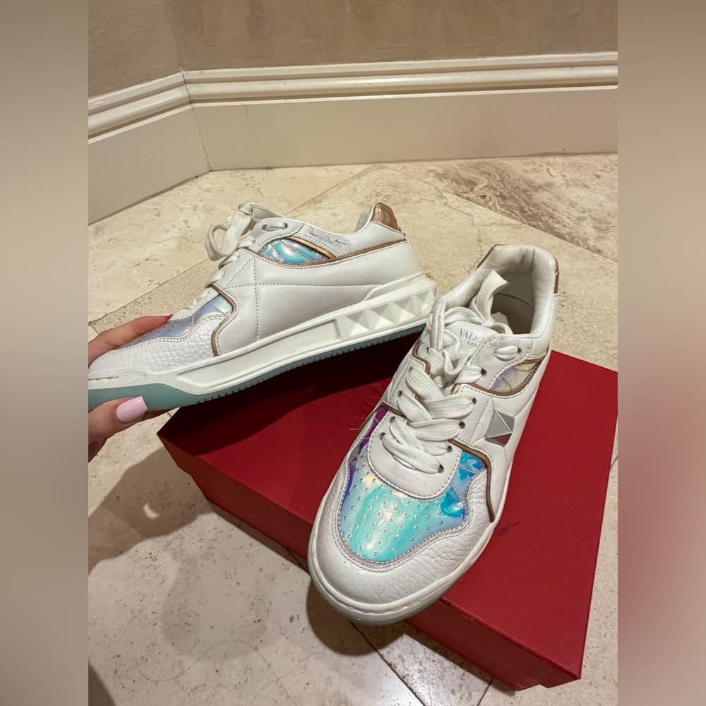 Valentino White and Iridescent Sneakers Sz 38